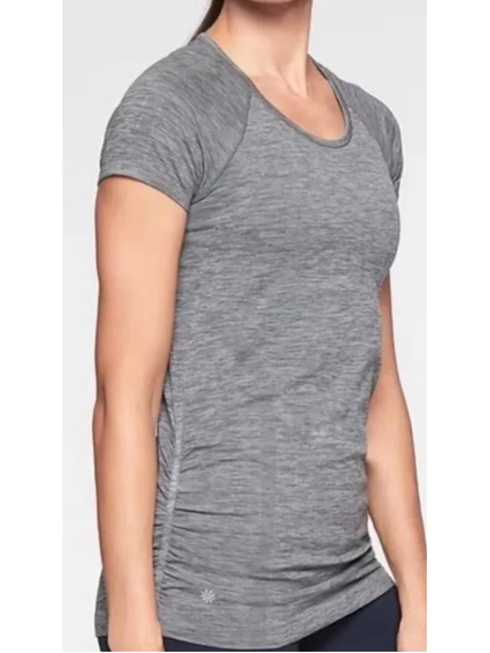 Athleta Speedlight Heather Ruched Tee in Grey Heather Size Large